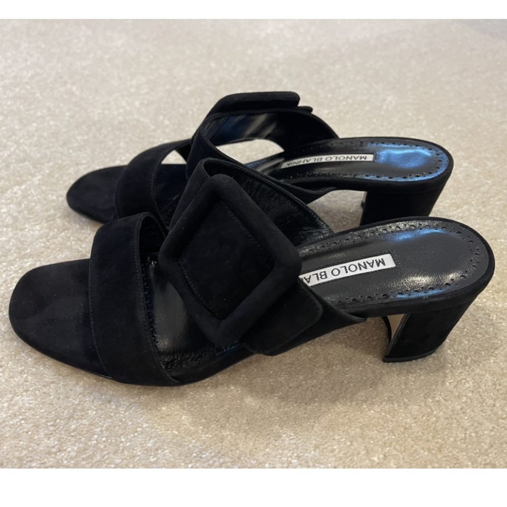 Manolo Blahnik Titubanew Suede Buckle Slide Sandals - Picture 3 of 7